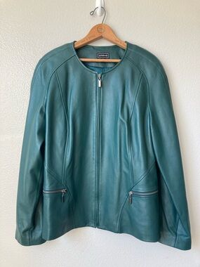 Vintage 90s y2k artifacts forest Green genuine leather jacket sz xl
